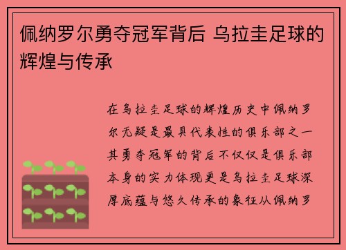 佩纳罗尔勇夺冠军背后 乌拉圭足球的辉煌与传承